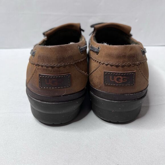 UGG Haylie Brown Wool Lined  Leather Boat Duck Shoes Women’s Size 8 - Picture 6 of 10